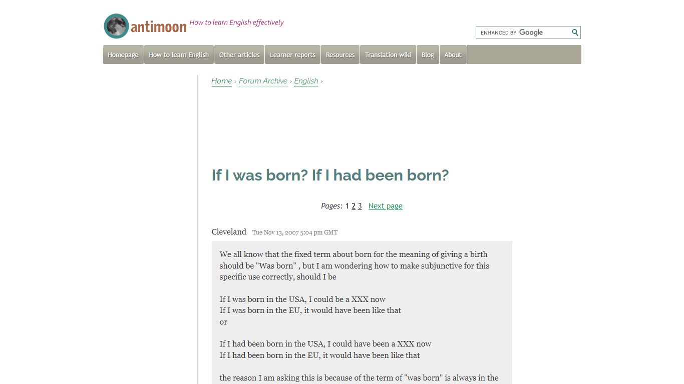 If I was born? If I had been born? | Antimoon Forum