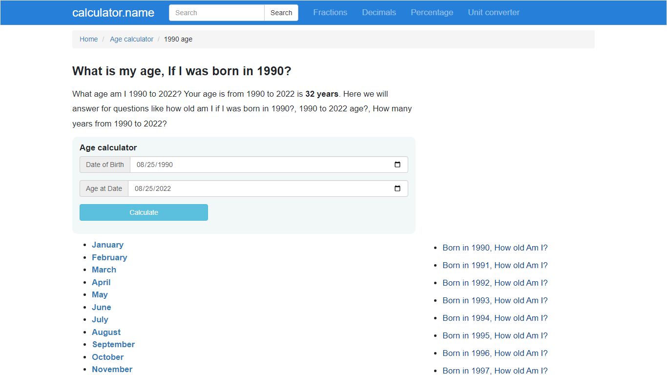 What is my age, If I was born in 1990? - Calculator