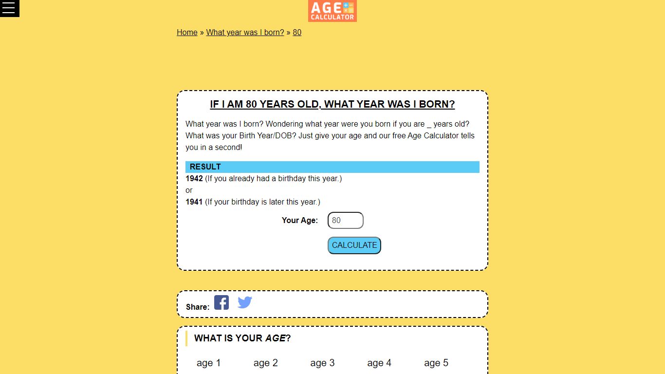 What year was I born if I am 80? - Age Calculator